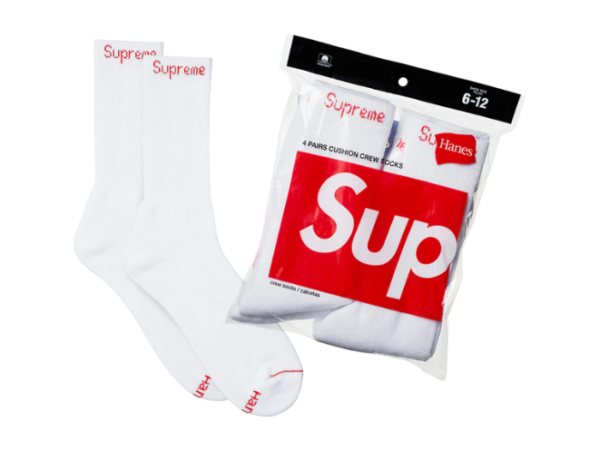 Supreme Hanes Crew Socks (4 Pack) White