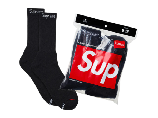 Supreme Hanes Crew Socks (4 Pack) Black