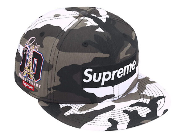 Supreme Shop Box Logo New Era 59 Fifty Fitted Hat Snow Camo “Paris”